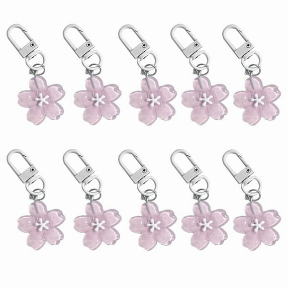 Pack of 10 Sakuras Keychains Resin Cherry Blossoms Pendant Keyring Fashionable Jelly Flower Keyring for Bags and Purses