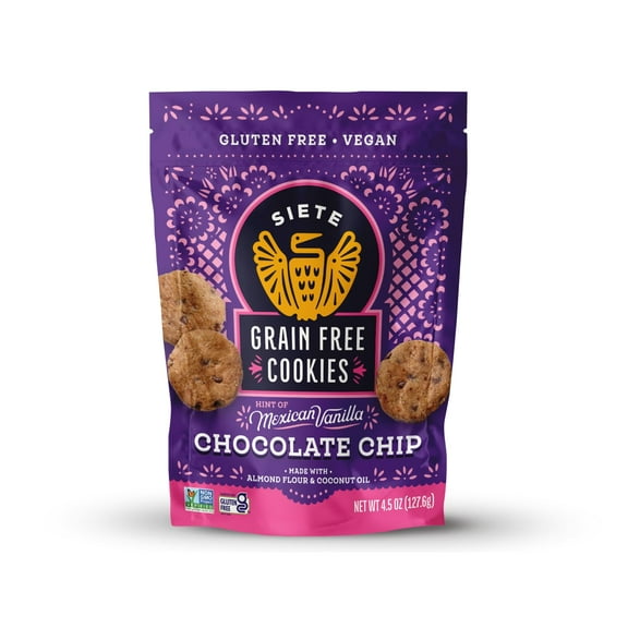 Pack of 10, Siete Grain Free Hint of Mexican Vanilla Chocolate Chip Cookies, 4.5 oz