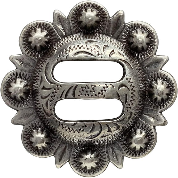 Pack of 10 Slotted Conchos Leathercraft Headstall Art Biker Tack Hand Polished Engraved Slot Concho - Antique Silver