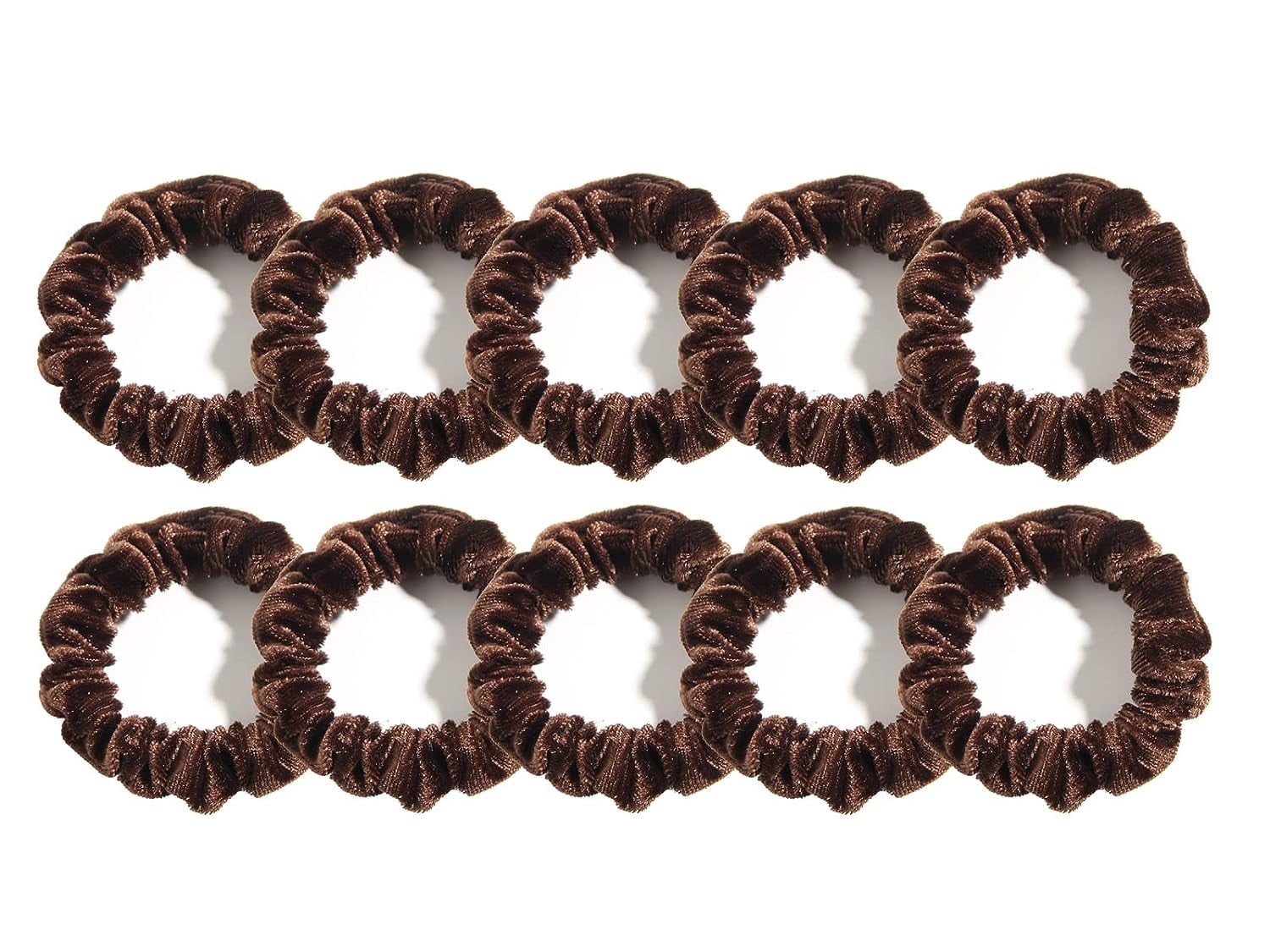 -Pack of 10 Small Velvet Scrunchies for Women Hair Accessories, Mini Thin Elastic Hair Ties for Thick and Thin Hair, Coffee
