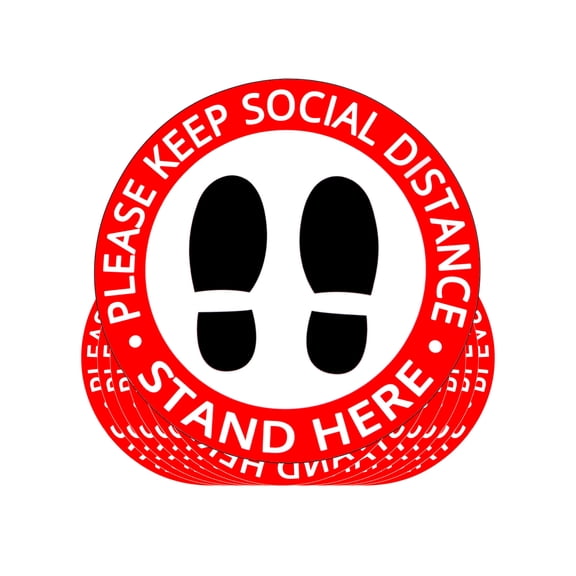 Pack of 10 Social Distancing Floor Sign Decals, 12"  Removable Safe Distance Stickers for Crowd Control Guidance, Grocery, Pharmacy, Bank, Lab
