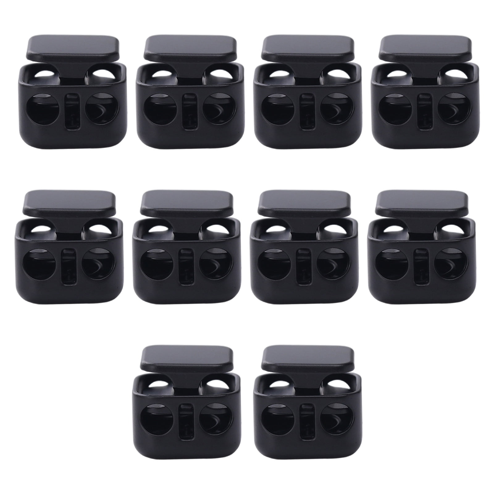 Pack of 10 Square Cord Stoppers, Black / Silver Adjustable Fasteners ...