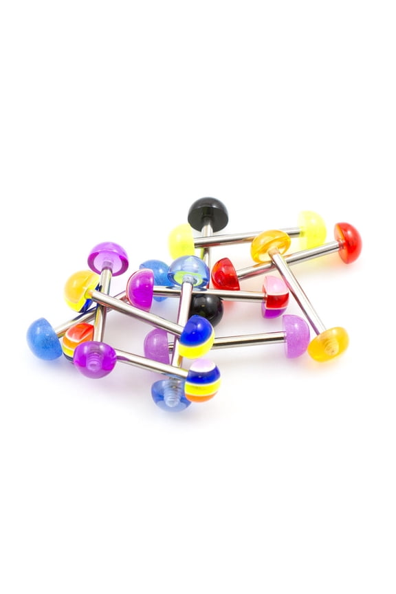 Pack of 10 Straight Barbells 14g with Half Ball Colorful Design Randomly Picked