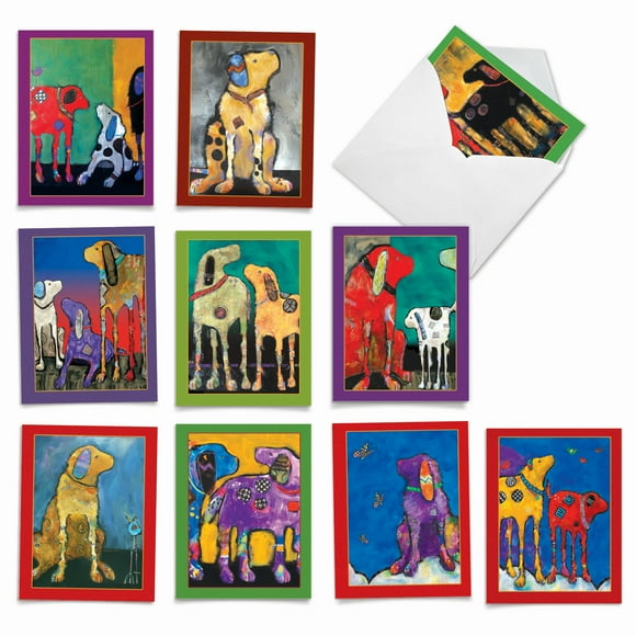 Pack of 10 Thank You Gratitude Cards with Envelopes (4 x 5.12 Inch) - PAINTED PUPS M2320