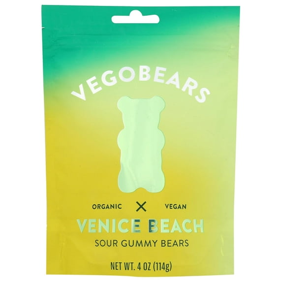 Pack of 10, Vegobears Organic Vegan Venice Beach Sour Gummy Bears, 4 oz