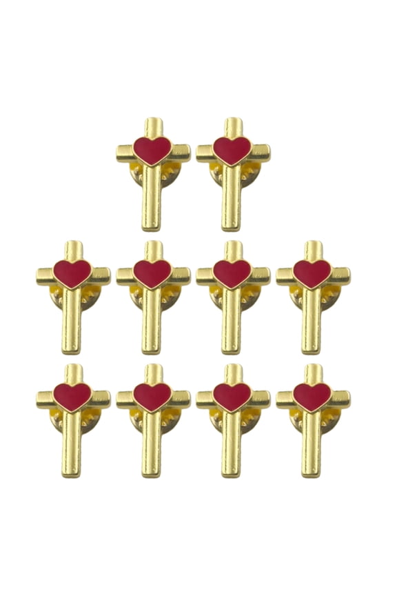Pack of 10 Vibrant Enameled Crosses Heart Brooch Pin Alloy Fade Resistant Clothing Accessories for Special Event