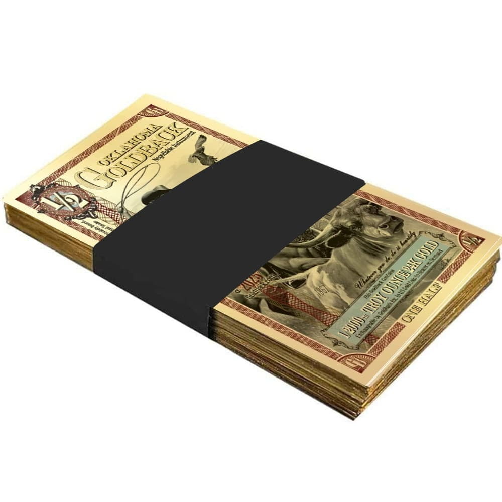 Pack of 100 - 1/2 Oklahoma Goldback 1/2000 oz 24K Gold Foil Aurum Note