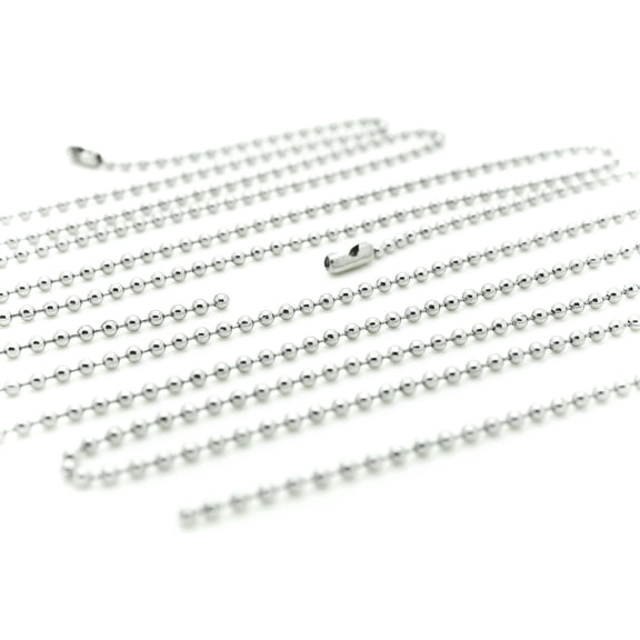 Pack of 100 - #3 2.4mm Nickel Plated Steel Ball Chains Necklace with Connector 24 Inch Length