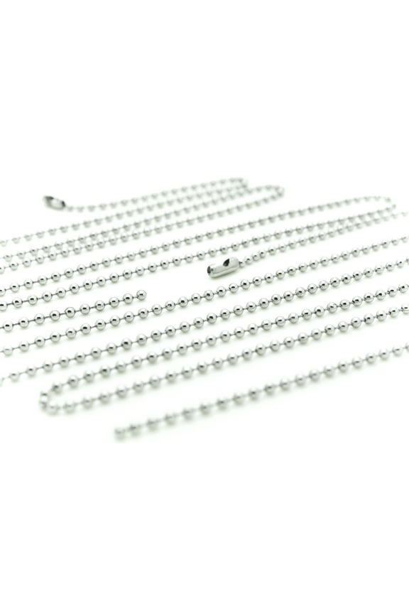 Pack of 100 - #3 2.4mm Nickel Plated Steel Ball Chains Necklace with Connector 30 Inch Length