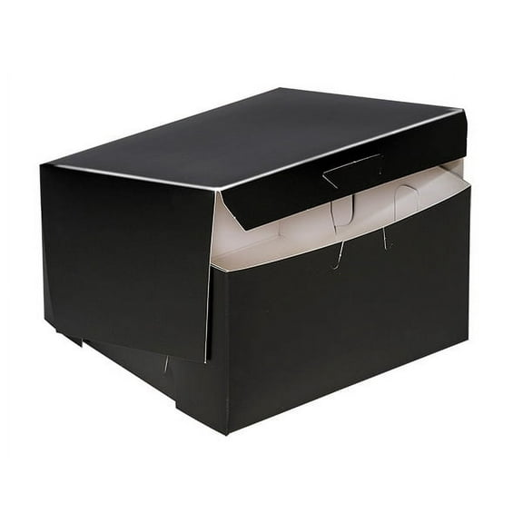 Pack of 100, 7 x 7 x 4" Black Licorice Bakery Boxes 1-Piece Lock Corner Box for Easy Front Loading of Cakes, Cupcakes & Pastries