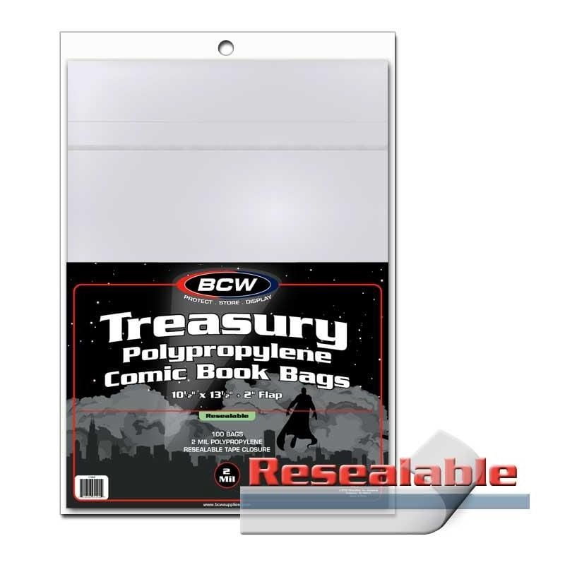 100 BCW RESEALABLE TREASURY BAGS - 10 1/2 x 13 1/2