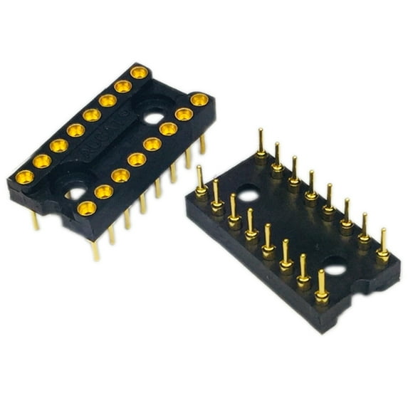 Pack of 100 Black Round hole Gold 16pin Pitch 2.54mm DIP IC Socket Connector