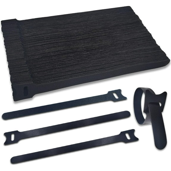 Pack of 100 Black Velcro Cable Ties, 200 x 12 mm, Extra Strong, Reusable