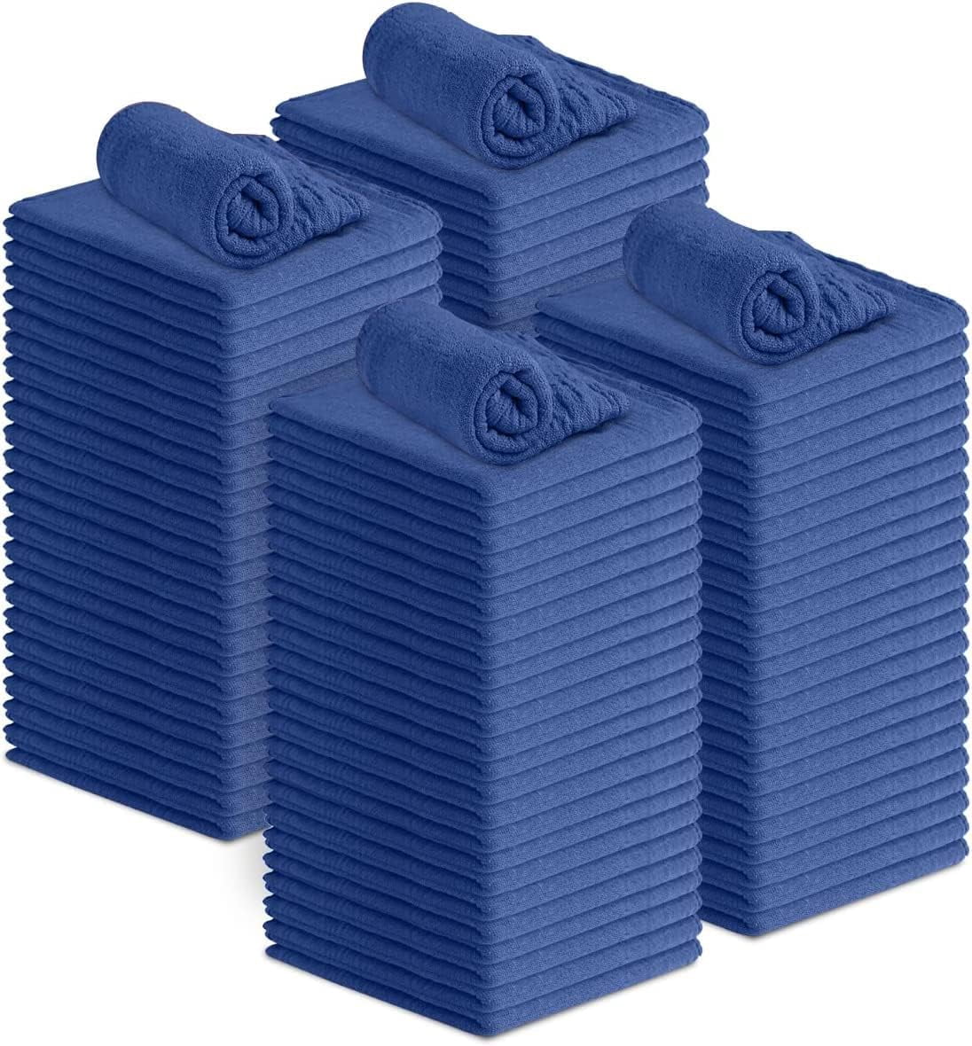 Pack of 100 Blue Cotton Rags 12x14 Inches Absorbent Cleaning Towels for ...