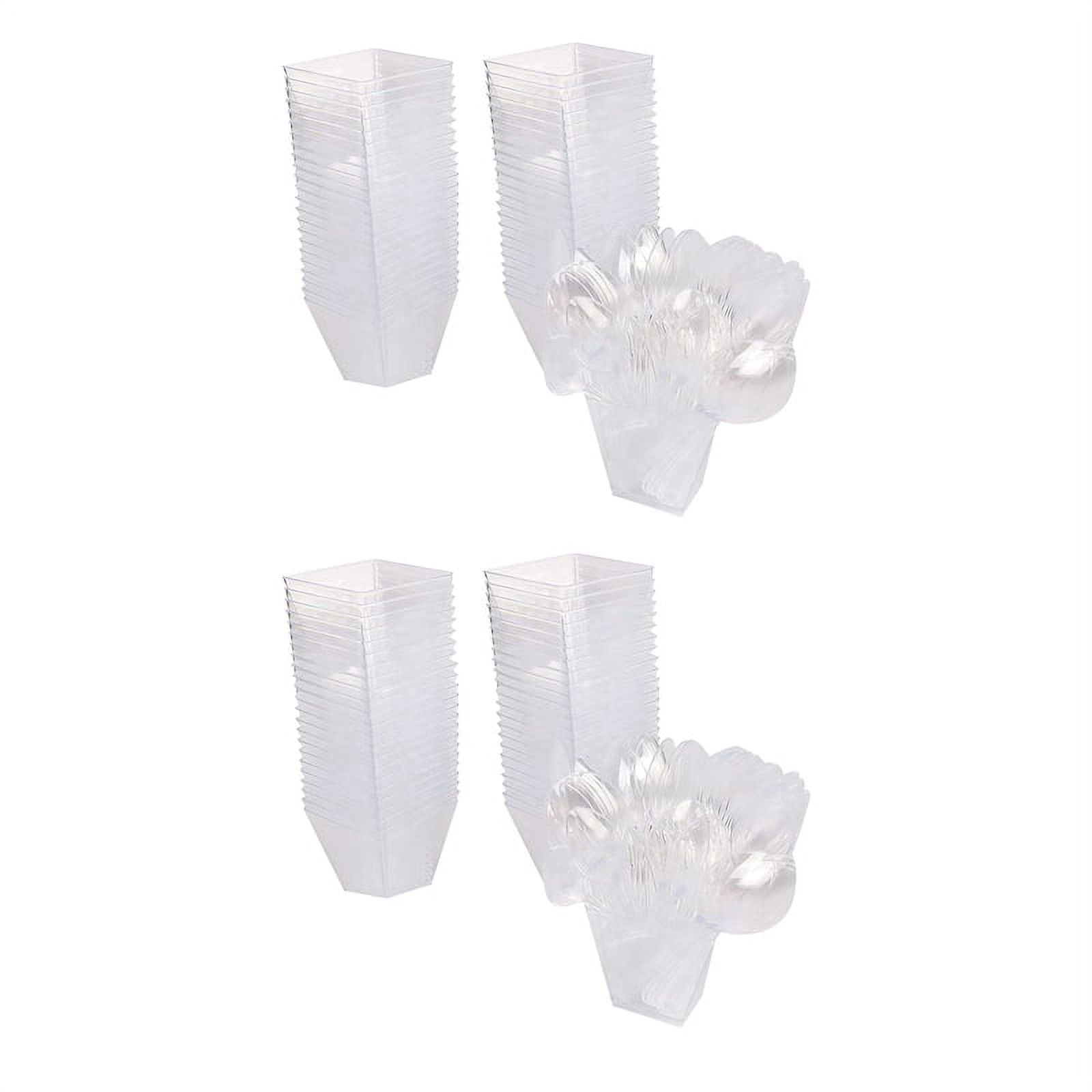 Pack of 100 Dessert Cups with Spoons, 60Ml Dessert Bowls Set, DIY Plastic Dessert Cups, Reusable Trapezoid Cups Set