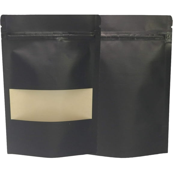 Pack of 100 Kraft Paper Translucent Window Resealable Stand-Up Food-Safe Organziation Storage Resealable Bags (Black, 5.5 x 8.7 in)