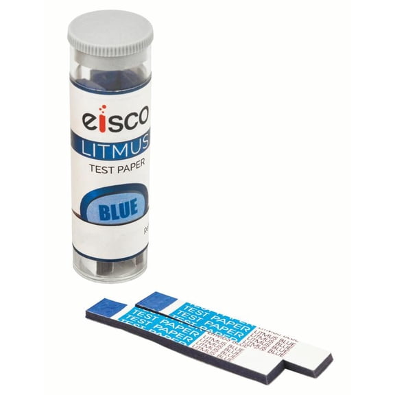Pack of 100 Litmus Test Strips, Blue, Acid Indicator, Includes Reusable Container - Eisco Labs