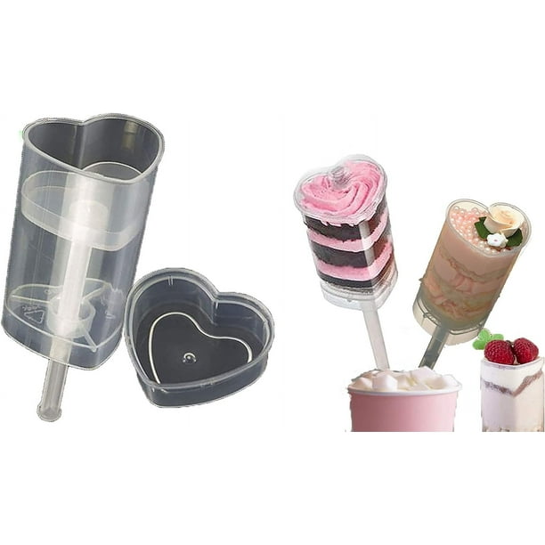 Pack of 100 Martellato Push Pop Containers, Push Up Pops Heart Martellato Cake Push Pops Containers with Lid, plastic push up tubes