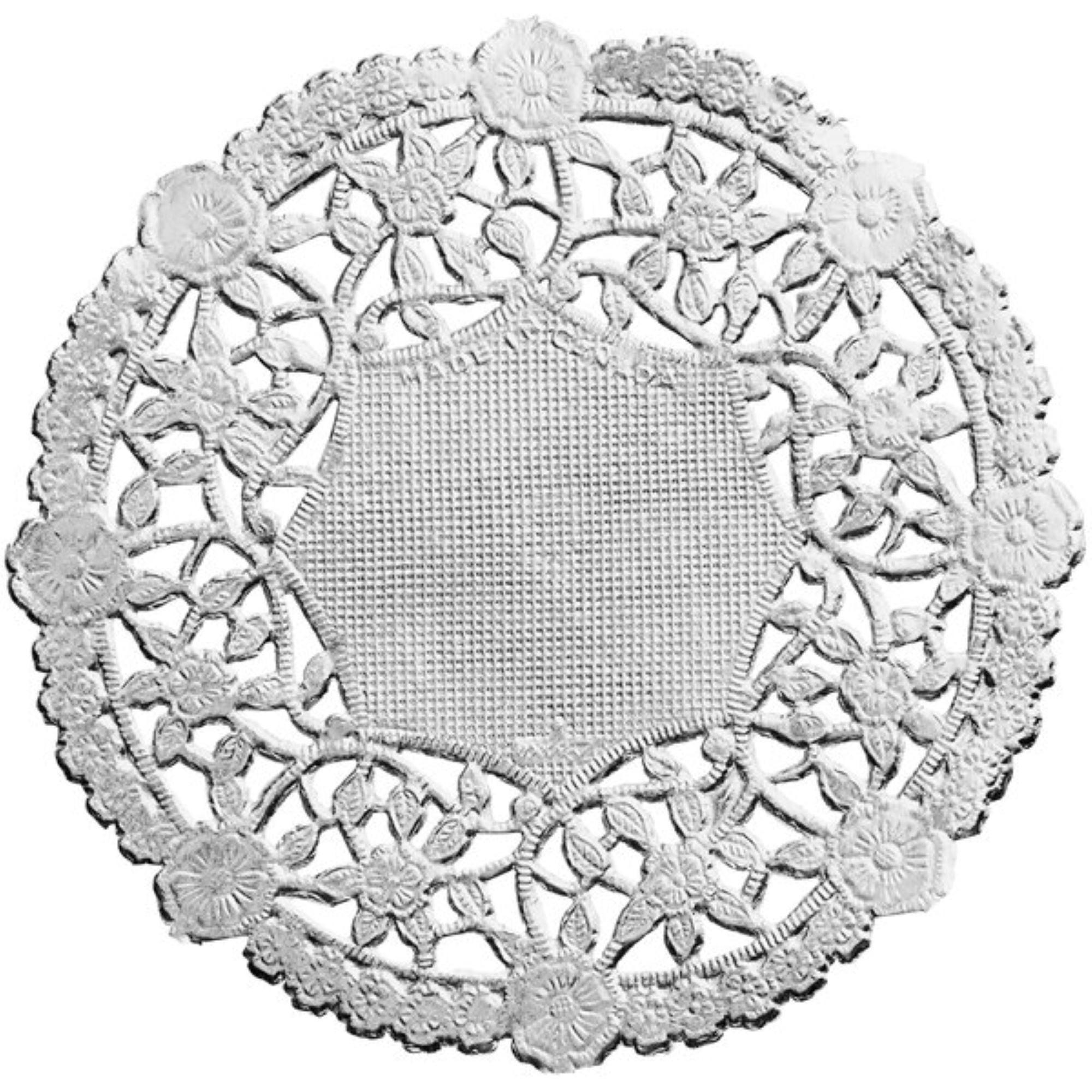 The Baker Celebrations 4-Inch Round Silver Foil Floral Lace Paper Doilies, 100 Count