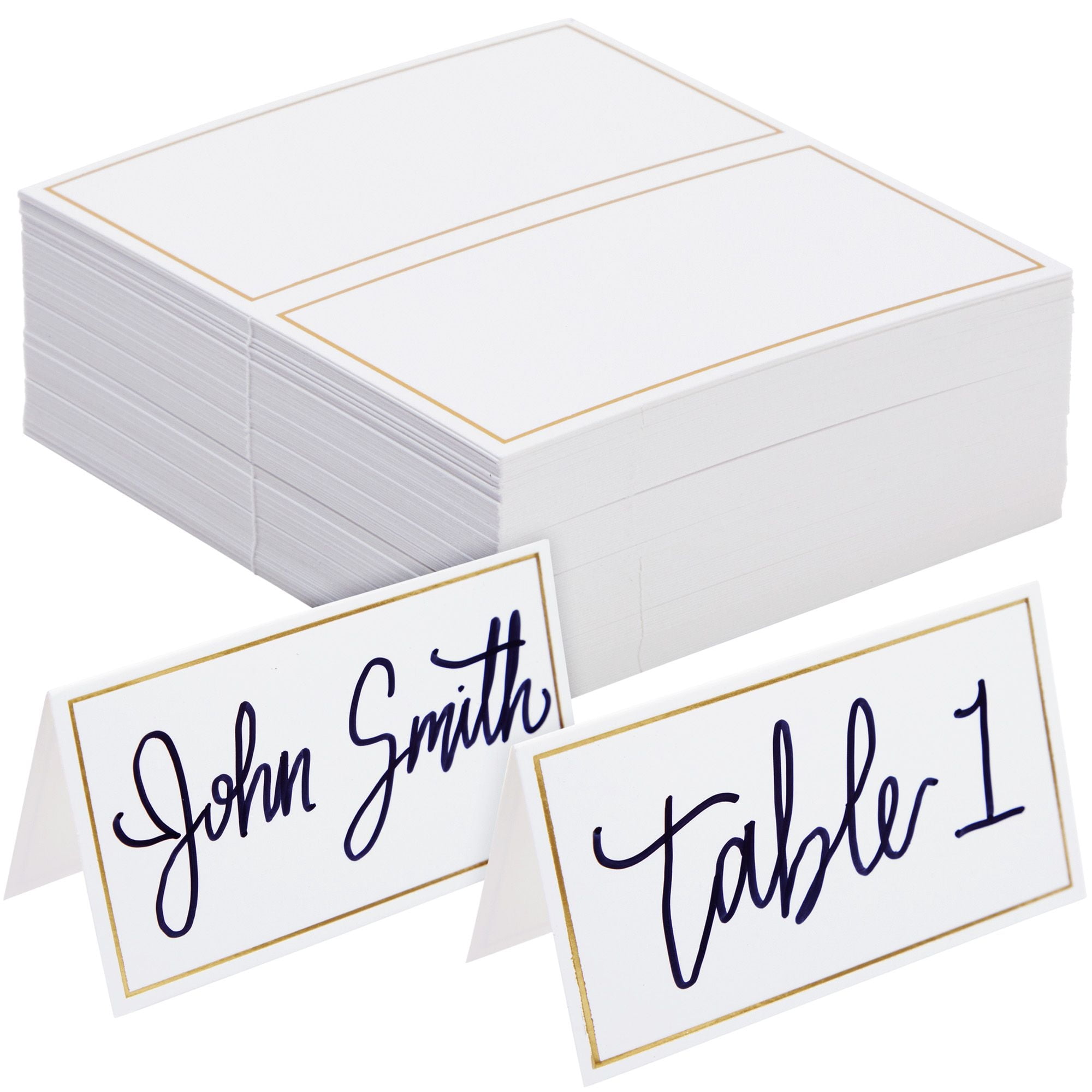 50 Cartes De Table Mariage Avec Bordure Feuille D'or - Dimensions Pliées 8,8x5 Cm - Carton Haute Qualité, Personnalisables