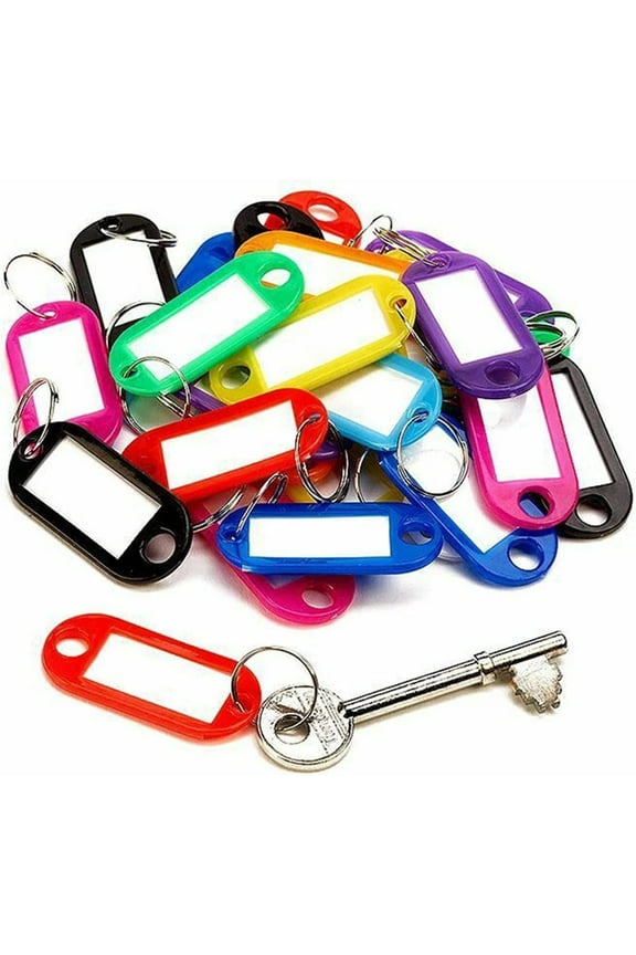Pack of 100 Plastic Key Fobs, Writeable Key Tags with Key Rings, Key Label with Key Rings, Key Label for Keys, Suitcases, Marking (10 Colours)