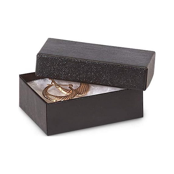 Pack of 100, Solid 2 x 1.5 x 0.5" Black Embossed Boxes Jewelry Box w/Non-Tarnish Cotton for Jewelry or Small Gifts