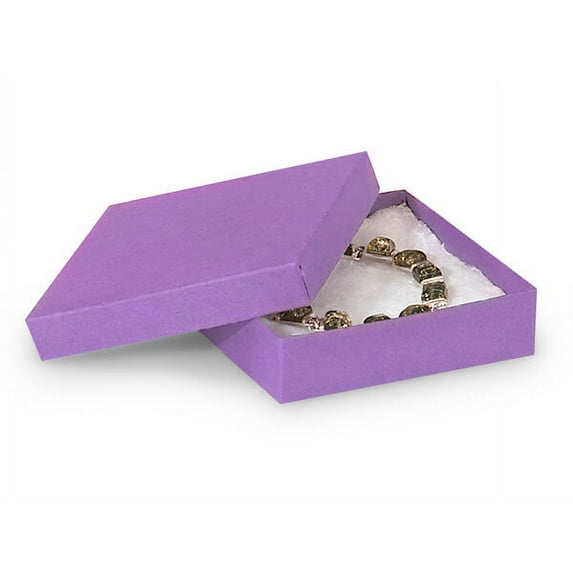 Pack of 100, Solid 3.5 x 3.5 x 1" Purple Jewelry Box Matte Kraft Box w/Non-Tarnishing Cotton Perfect for Necklaces, Bracelets & Larger Pins