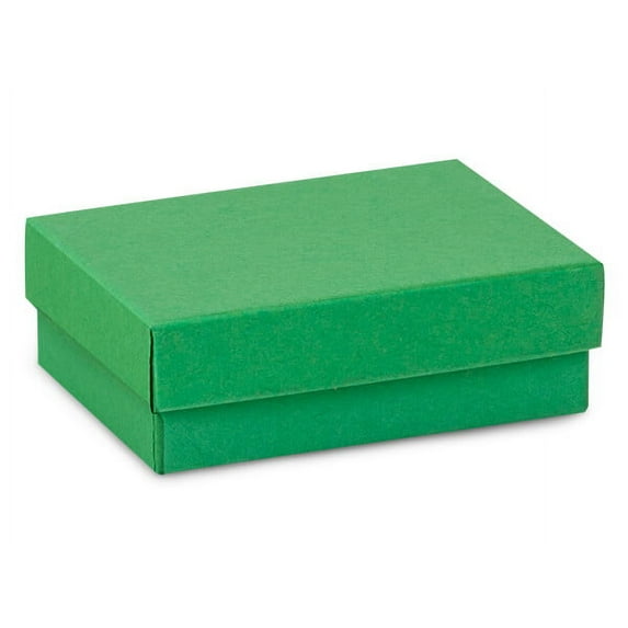 Pack of 100, Solid 3 x 2.25 x 1" Green Kraft Jewelry Box w/Non-Tarnish Cotton for Small Jewelry & Gift