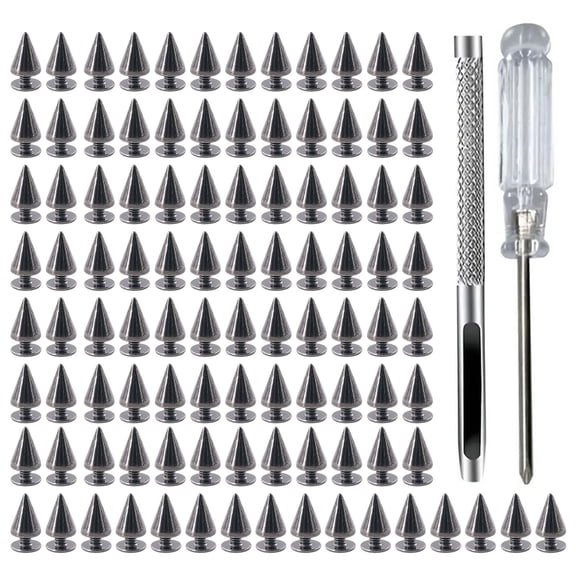 Pack of 100 Sturdy Metal Materials Spikes Screwback Studs for Punk Styles Clothing and Leather Projects Supplies