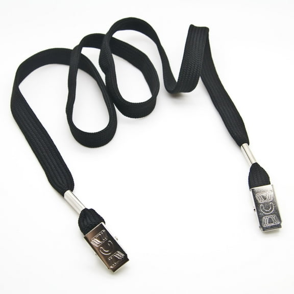 Pack of 100 pcs - 1/2" wide Black Flat Lanyard with Open Ended Clips
