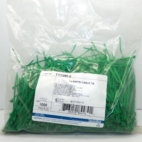 Pack of 1000 Thomas & Betts Ty-Rap Series Green Nylon Cable Tie TY23M-5
