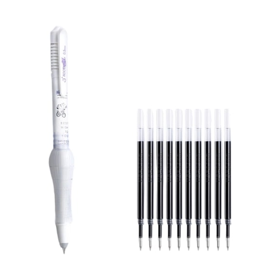 Pack of 11 Ergonomic Soft Grip Pen Quick Dry Inks Elastic Fractures Technology Lightweight Study Gel Pen Set