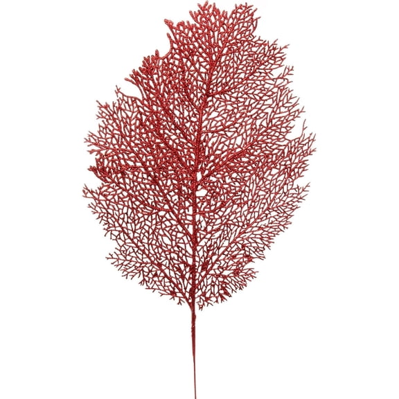 Pack of 12 25" Red Glitter Mesh Leaf Stems, Artificial Sparkling Leaf Sprays for Holiday, Christmas, Event & Floral Arrangements
