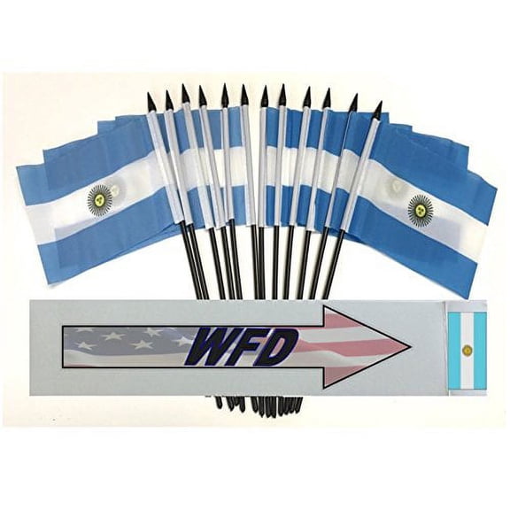 Pack of 12 4"x6" Argentina Polyester Miniature Office Desk & Little Table Flags, 1 Dozen 4"x 6" Argentine Small Mini Hand Waving Stick Flags