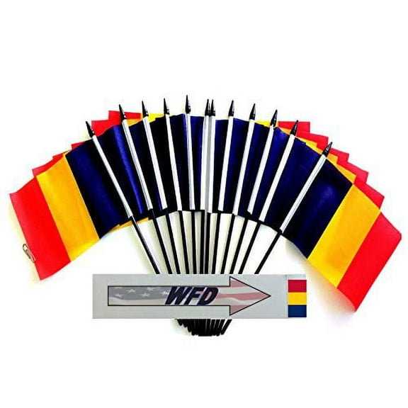 Pack of 12 4"x6" Chad Polyester Miniature Office Desk & Little Table Flags, 1 Dozen 4"x 6" Chadian Small Mini Hand Waving Stick Flags (Flags Only)
