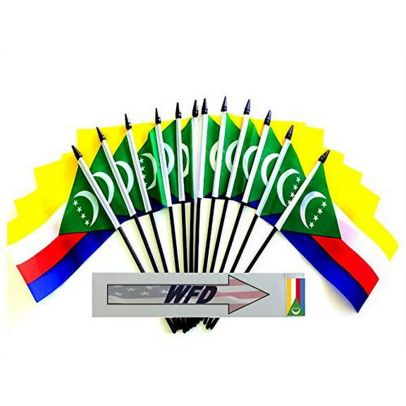 Pack of 12 4"x6" Comoros Polyester Miniature Office Desk & Little Table Flags, 1 Dozen 4"x 6" Comoran Small Mini Hand Waving Stick Flags (Flags Only)