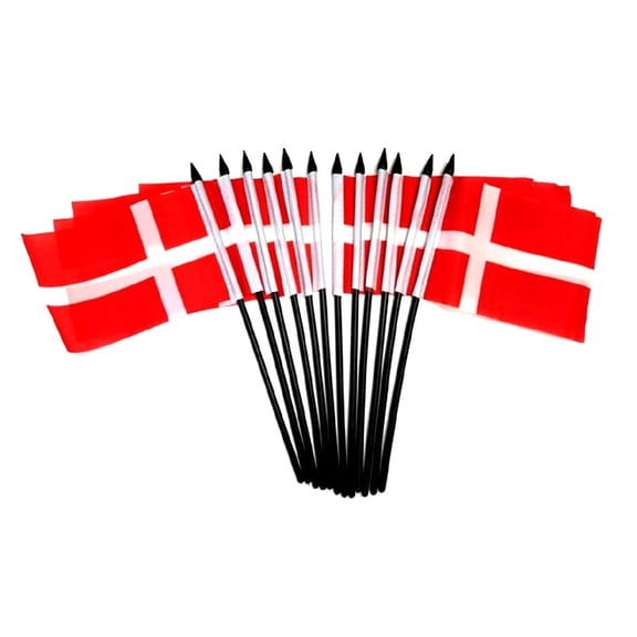Pack of 12 4"x6" Denmark International Polyester Miniature Office Desk & Little Table Flags, 1 Dozen Country 4x6 Small Mini Hand Waving Stick Flags