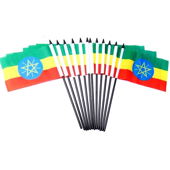 Pack of 12 Ethiopia Mini Flags – 4"x6" Polyester Desk & Hand Waving Set