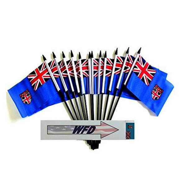 Pack of 12 4"x6" Fiji Polyester Miniature Office Desk & Little Table Flags, 1 Dozen 4"x 6" Fijians Small Mini Hand Waving Stick Flags (Flags Only)
