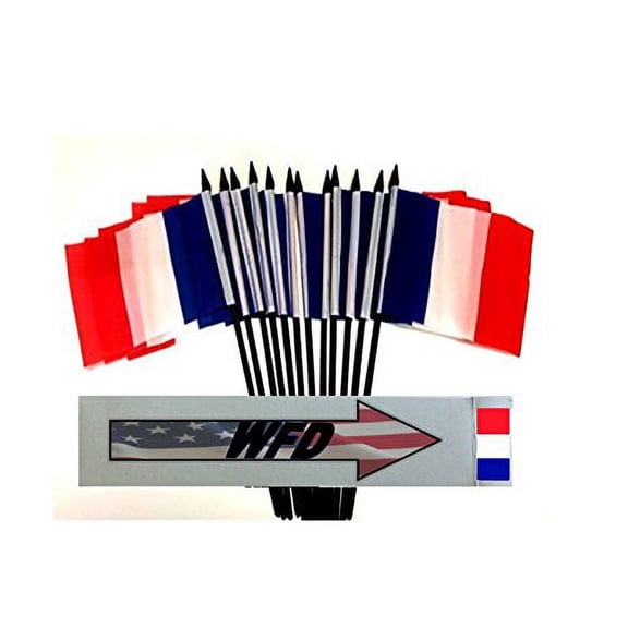 Pack of 12 4"x6" France Polyester Miniature Office Desk & Little Table Flags, 1 Dozen 4"x 6" French Small Mini Handheld Waving Stick Flags