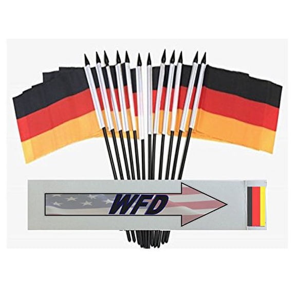 Pack of 12 4"x6" Germany Polyester Miniature Office Desk & Little Table Flags, 1 Dozen 4"x 6" German Small Mini Hand Waving Stick Flags (Flags Only)