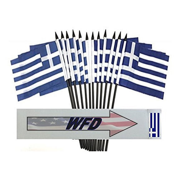 Pack of 12 4"x6" Greece Polyester Miniature Office Desk & Little Table Flags, 1 Dozen 4"x 6" Greek Small Mini Hand Waving Stick Flags