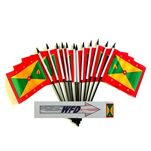 Pack of 12 4"x6" Grenada Polyester Miniature Office Desk & Little Table Flags, 1 Dozen 4"x 6" Grenada Small Mini Hand Waving Stick Flags (Flags Only)