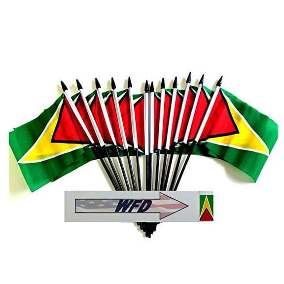 Pack of 12 4"x6" Guyana Polyester Miniature Office Desk & Little Table Flags, 1 Dozen 4"x 6" Guyanese Small Mini Hand Waving Stick Flags (Flags Only)