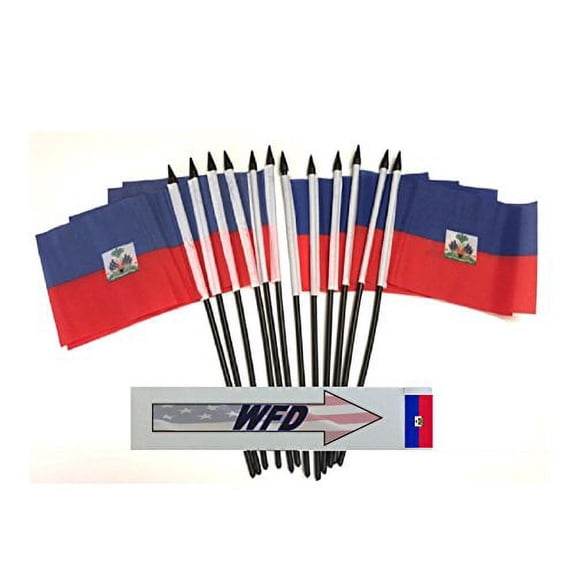 Pack of 12 4"x6" Haiti Polyester Miniature Office Desk & Little Table Flags, 1 Dozen 4"x 6" Haitian Small Mini Hand Waving Stick Flags