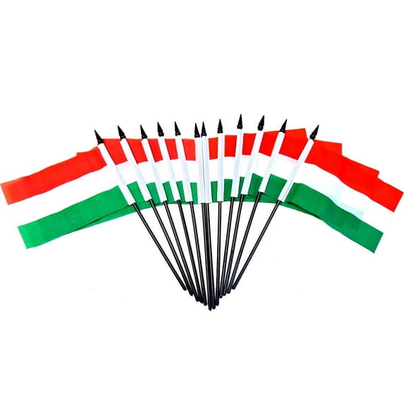 Pack of 12 4"x6" Hungary International Polyester Miniature Office Desk & Little Table Flags, 1 Dozen Country 4x6 Small Mini Hand Waving Stick Flags