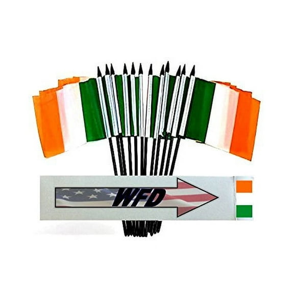 Pack of 12 4"x6" Ireland Polyester Miniature Office Desk & Little Table Flags, 1 Dozen 4"x 6" Irish Small Mini Hand Waving Stick Flags
