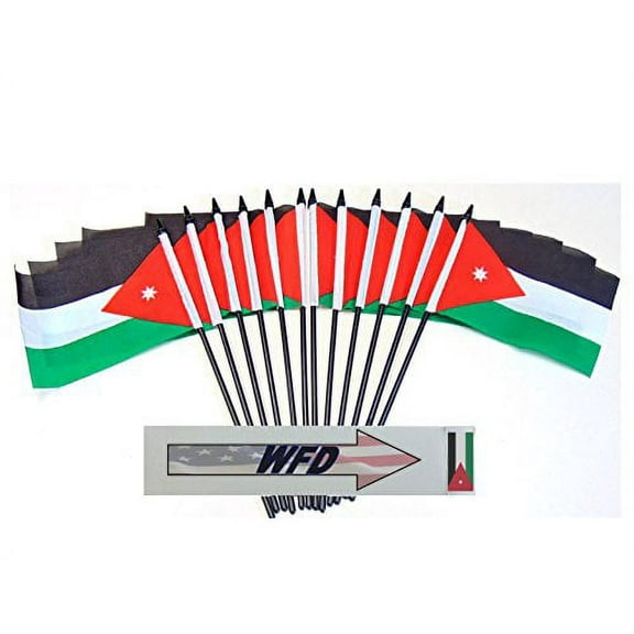 Pack of 12 4"x6" Jordan Polyester Miniature Desk & Little Table Flags, 1 Dozen 4"x 6" Jordanian Small Mini Hand Waving Stick Flags (Flags Only)