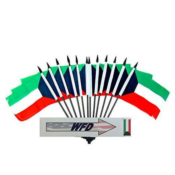 Pack of 12 4"x6" Kuwait Polyester Miniature Desk & Little Table Flags, 1 Dozen 4"x 6" Kuwaiti Small Mini Hand Waving Stick Flags (Flags Only)