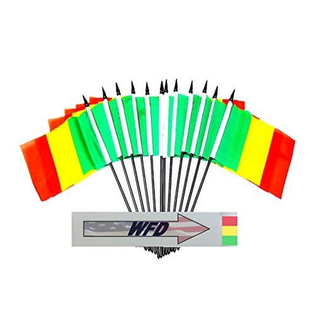 Pack of 12 4"x6" Mali Polyester Miniature Desk & Little Table Flags, 1 Dozen 4"x 6" Malian Small Mini Hand Waving Stick Flags
